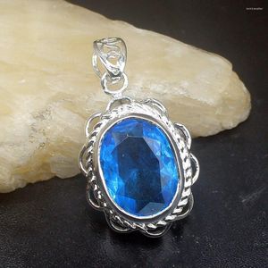 Hanger kettingen edelsteenfactory sieraden grote promotie 925 zilveren verbazingwekkende blauwe topaz dames dames moeder geschenken ketting 20223588