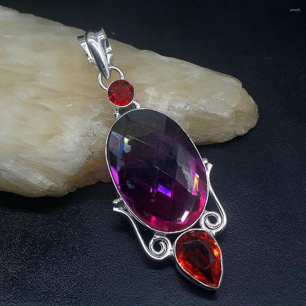 Colliers pendants bijoux de pierres grasses grandes promotion 925 Silver Dichroic Verre rouge Garnet Women Femmes Dames Collier 0843 Verre