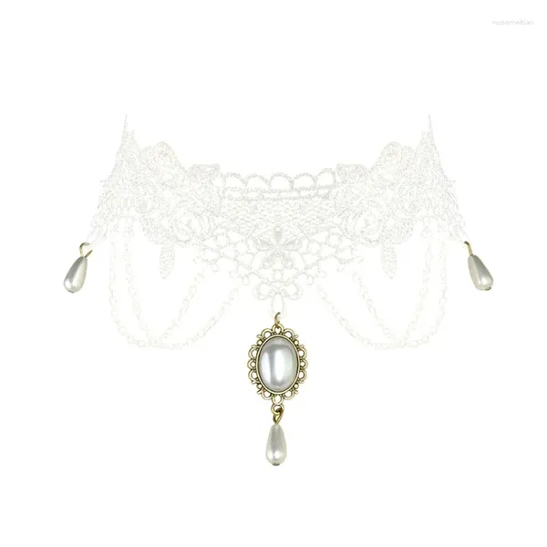 Pendentif Colliers Pierres précieuses Blanc Dentelle Chaîne Collier Tempérament Femelle Niche Net Rouge Clavicule Étudiant Réglable Bijoux Dropship