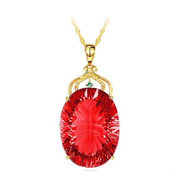 Pendentif Colliers Généreux De Luxe Plaqué Or 24K Cristal Rouge Zircon Collier Filles Dames Bijoux Cadeau D'anniversaire Accessoires Partie H Dhdu7