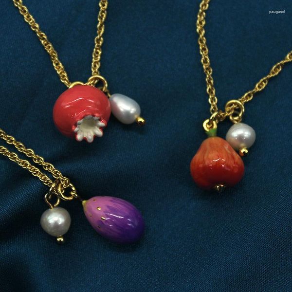 Collares colgantes genshin impacto teyvat fruta lavanda melón sunsettia valberry cosplay collar de esmalte pintado a mano regalos de joyería