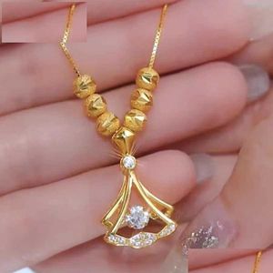 Hanger Kettingen Echt 18K Gouden Diamant Ginkgo Blad Voor Vrouwen Eenvoudige Zirkoon Hals Ketting Fijne Sieraden Drop Levering Dh1Gs