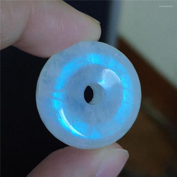 Pendentif Colliers Véritable Lumières Bleues Pierre De Lune Naturelle Forme De Donut Charmes Suspension Cristal