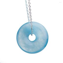 Collares pendientes Genuino Azul Natural Aqua Marine Gems Stone Round Crystal Bead Necklace Bless You Mujeres Hombres