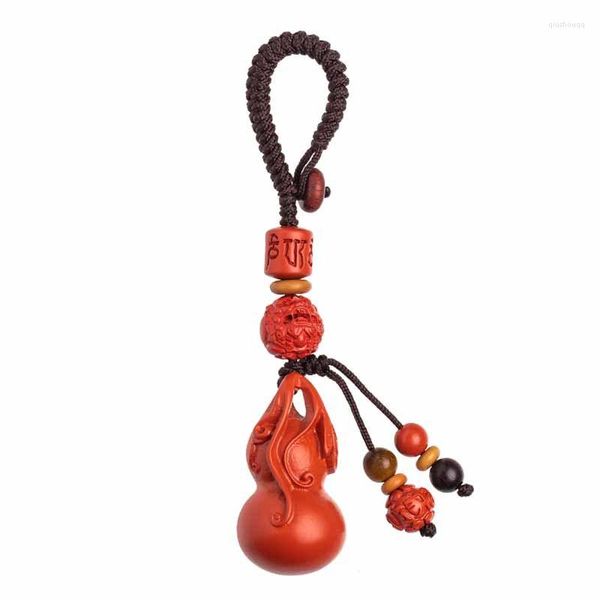 Collares colgantes Cinnabar genuino Tallado Fulu Calabaza Coche Llavero Regalos creativos Hombres Mujeres Collar Bolsa Colgante Seguridad Joyería de moda