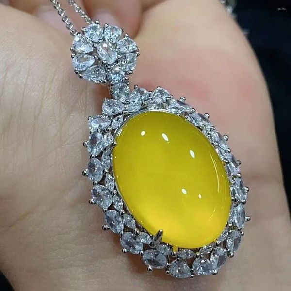 Pendentif Colliers Véritable Myanmar Jadeite Collier Blanc Rose Jaune Birmanie Jades Incrustation De Luxe Zircon Ovale Femmes Fine Bijoux