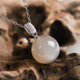 Pendentif Colliers Véritable Pierre de Lune Grise Naturelle Cristal Quartz Perle Ronde Charme Femme