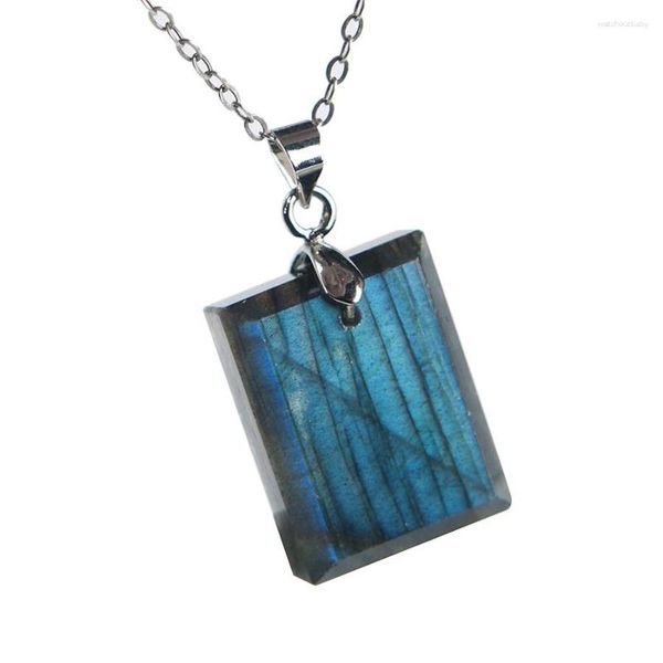 Pendentif Colliers Véritable Naturel Labradorite Bleu Lumière Gemmes Rectangle Forme Belle Pierre Cristal Femmes Dame Pendentif20x16x7mm Mode