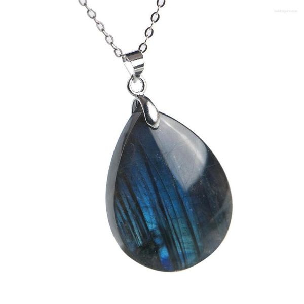 Pendentif Colliers Véritable Naturel Labradorite Bleu Lumière Gemmes Goutte D'eau Forme Guérison Pierre Charme Femmes 32x24x8mm