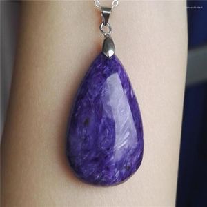 Collares pendientes genuino púrpura Natural Charoite mujeres mujer gota de agua collar de cuentas piedra 40 23 12mm