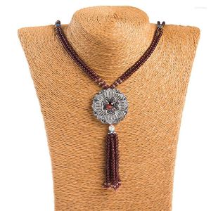 Collares colgantes vino genuino rojo granate natural para mujeres cristal femenino collar de flores de cuentas redondas