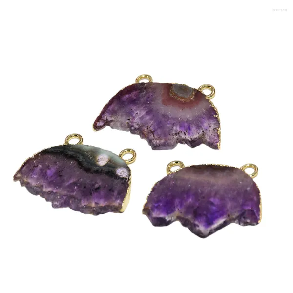 Collares pendientes Geode Druzy Purple Crystal Stone Connector Collar de mujer Moon Big Gold Plating Fabricación de joyas Cuarzo Natural Slice