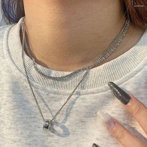 Colliers pendants Collier de chaîne claviculaire à bague circulaire à double couche à double couches pour femmes accessoires minimalistes