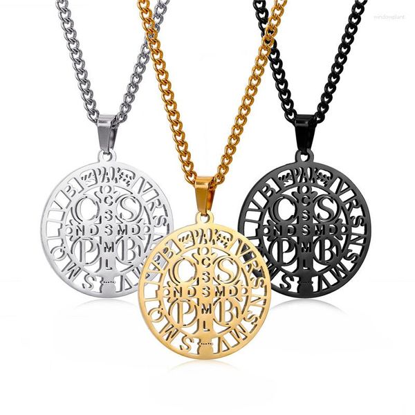 Collares colgantes Exorcismo geométrico Cruz Medalla Collar Acero inoxidable St. Benedict Collares para hombres Joyería religiosa