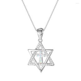 Hanger kettingen geometrische hexagram zirkon ketting witte opaalsteen kruis sierlijke zilveren kleurenketen voor vrouwen sieraden