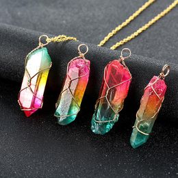 Pendentif Colliers Géométrique Irrégulier Coloré Cristal Cou Chaîne Tissé À La Main En Métal Fil Wrap Reiki Guérison Quartz Collier BijouxPendant NE