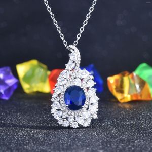 Collares con colgante geométrico ovalado azul gema exquisita circón en forma de gota de agua para mujer CZ boda regalo del Día de San Valentín