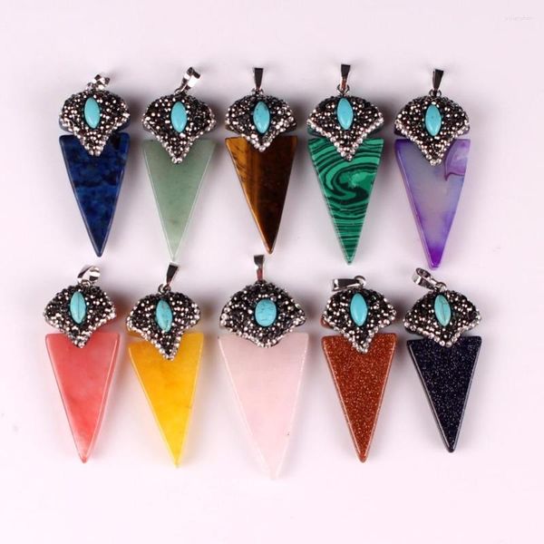Collares colgantes Personalidad geométrica colorida de piedra natural triángulo curación reiki punto gemas de cristal para mujeres y hombres