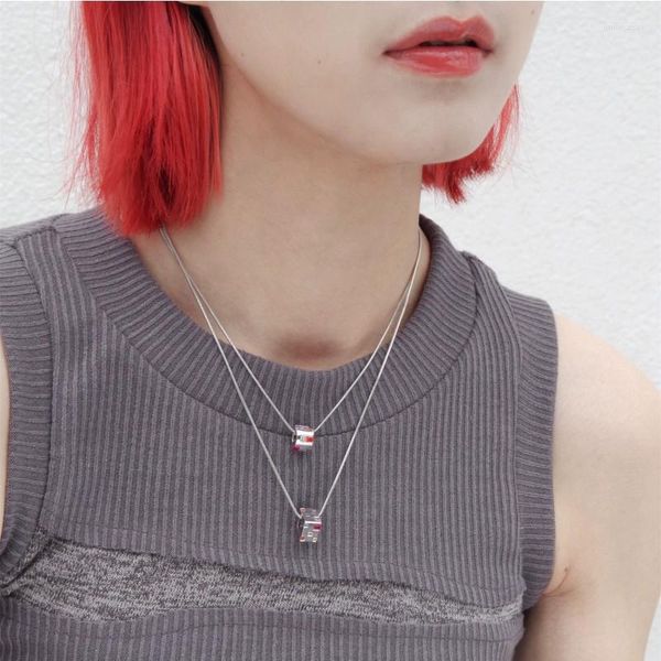 Pendentif Colliers Géométrique Carré Rond Coloré Diamant Collier Pour Femmes Hommes Punk En Acier Inoxydable Cou Chaîne 2023 Y2K Bijoux De Mode