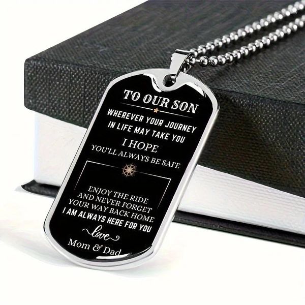 Colliers pendants Géométrique Texte Imprimé en acier inoxydable Chog Tag Collier ANNIVERSAIRE Cadeaux d'anniversaire Graduation pour fils de maman papa