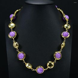 Colliers pendants GG 18 mm rond violet jade jade plaqué des perles brossées Collier 18 '' Four saisons Chocker Cadeaux faits à la main