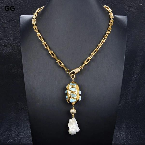 Colliers pendants GG 20 '' CULTURÉ BLANC BAROQUE PEULE NATUREL BLUE LARIMAR GOL PLADE Collier Keshi Cz