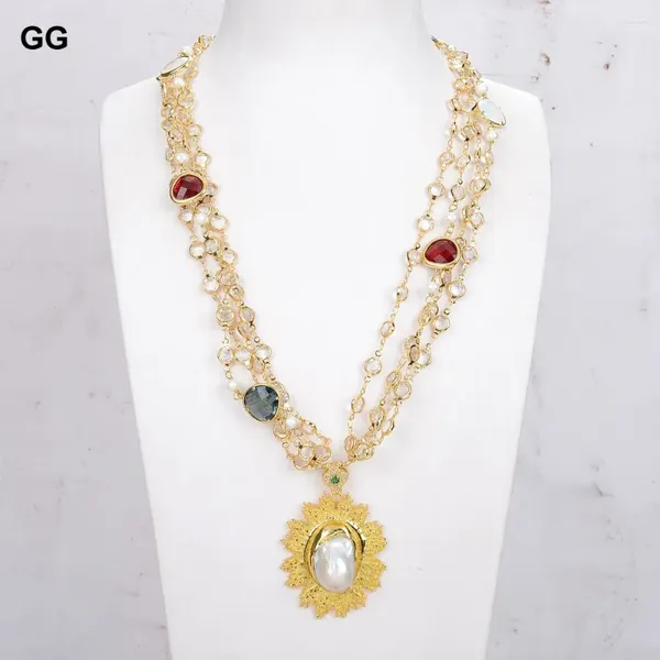 Collares colgantes GG 23 '' 4 Filas Multi -color Crystal Cz Collar Collar Gold Keshi Barroque Barroque Pearl For Women Party Gifts