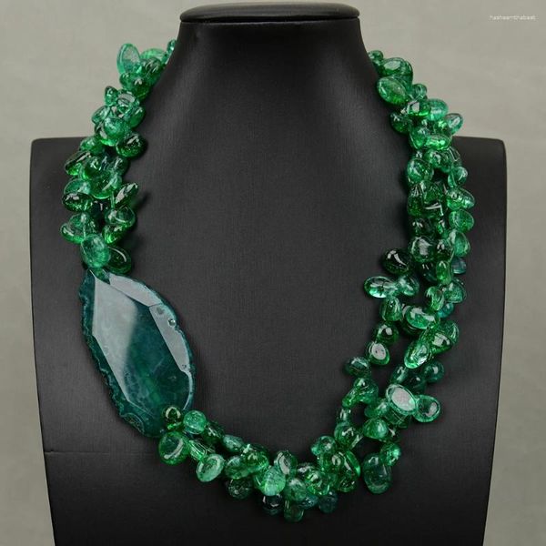 Collares colgantes GG 3 Filas Topes Green Crystal Agate Nugget Chocker Collar Peleo 20 '' Muti Strands Joyería de joyería Regalos