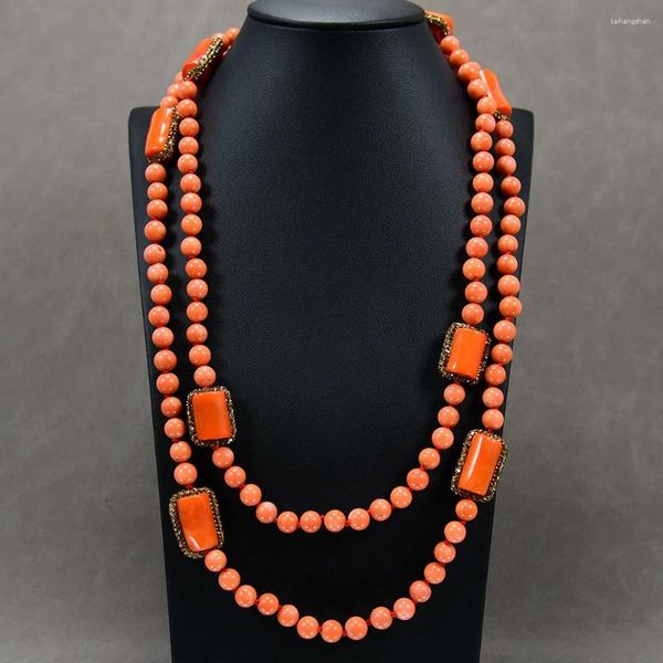 Colliers pendants GG 50 '' de long ramification orange corail strass de ramification cz gemmes d'espaceur pavé perles collier rond