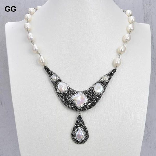 Colliers de pendentif GG Jewelry 18 '' Rice blanc perle keshi collier biwa