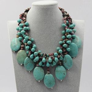 Hanger Kettingen GG Sieraden 4 Strengen Multi Color Toermalijn Groen Turquoise Fringe Ketting Handgemaakt voor vrouwen