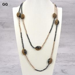 Colliers de pendentif GG Jewelry 55 "Hématite noire Golden Crystal Long Station Pull Collier pour femmes