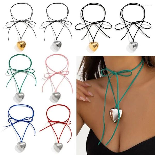 Collares colgantes Regalo Cadena ajustable Hilo de cera Cuello Joyería Collar de corazón en forma de