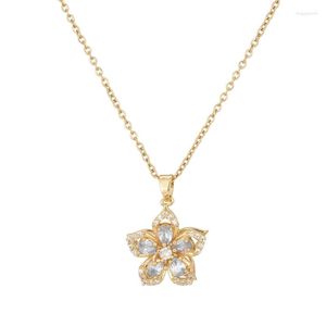 Pendentif Colliers Fille Coeur Rotatif Bauhinia Zircon Fleur Collier Tempérament Clavicule Chaîne 57BD