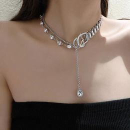 Hanger Kettingen Meisjes Mode-sieraden Sleutelbeenketting Riem Kwastje Strass Knop Kristallen Ketting Lange Choker Multi-Layer