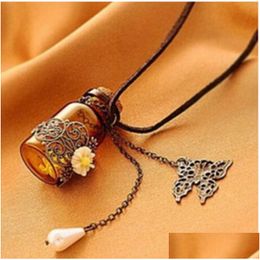 Colliers pendentifs Bouteille en verre Aromathérapie Huile Essentielle Diffuseur Collier Médaillon Pendentif Bijoux avec 24 chaînes et 3 gouttes lavables D DHPOU