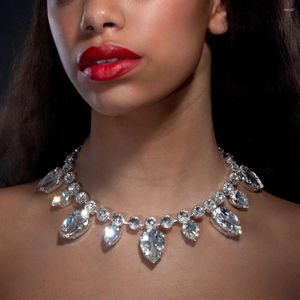 Anhänger Halsketten Glas Kristall Big Water Drop Statement Choker Halskette für Frauen Strass Großer Kragen Hochzeit Schmuck 2024 Sommergeschenke