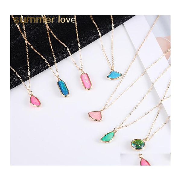 Pendentif Colliers Verre Cristal Collier Pour Femmes Colorf Or Placage Géométrique Charme Mode Couleur Protection Chaîne Drop Delivery Dhulp