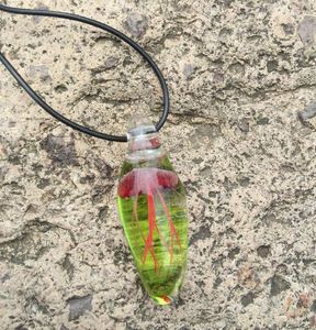 Pendentif Colliers Verre Goutte Pour Bijoux Méduse Collier Rouge Jelly Fish Corde Noire