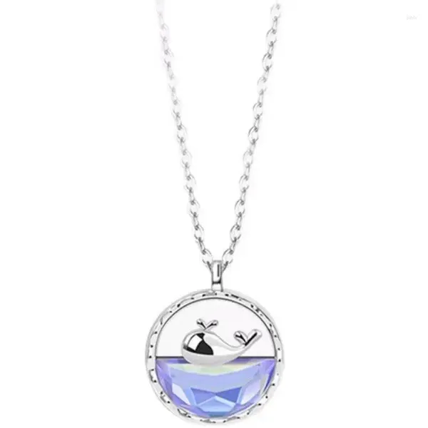 Pendentif Colliers Glacé Pierre Baleine Collier Titane Acier 2024 Simple Collier Chaîne Bleu Océan Série Année Cadeau