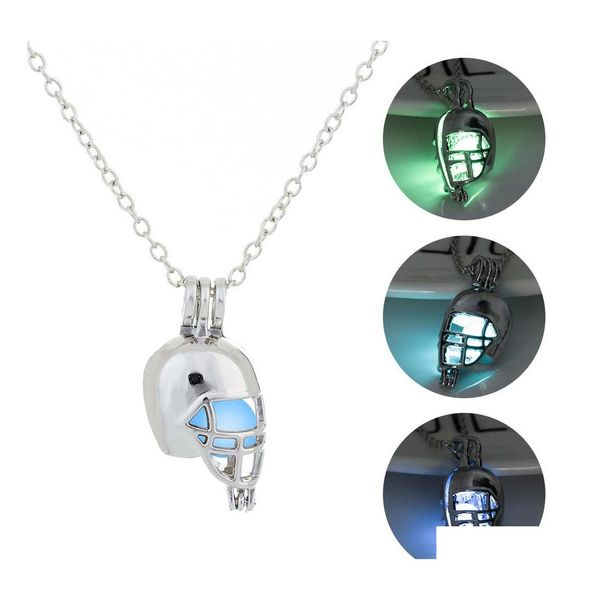 Collares colgantes brillan en la oscuridad casco de fútbol americano para mujeres cuentas luminosas cadenas de medallón moda joyería deportiva regalo gota otzof