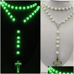 Hanger Kettingen Glow In The Dark Christelijke Rozenkrans Voor Vrouwen Lichtgevende Katholieke Kruis Ketting Relin Geloof Sieraden Drop Levering Penda Dhma1