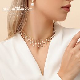 Pendentif Colliers GLSEEVO naturel eau douce petit collier de perles de luxe pour les femmes de fiançailles de mariage gland chaîne tour de cou bijoux fins GN0224231118