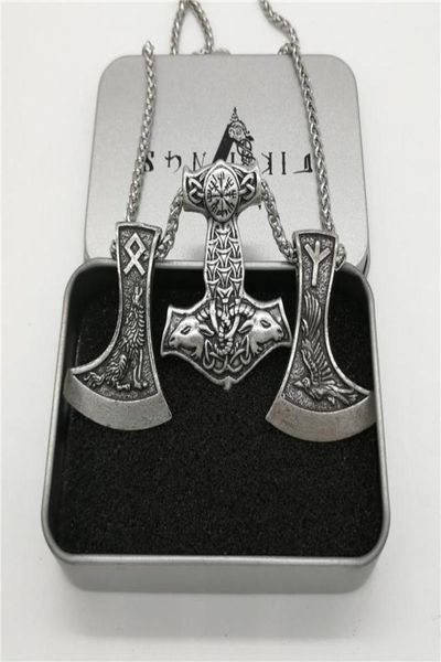 Pendentif Colliers Chèvre Marteau Raven Rune Axe Collier Hommes Collier Viking Pagan Jewelry4902793