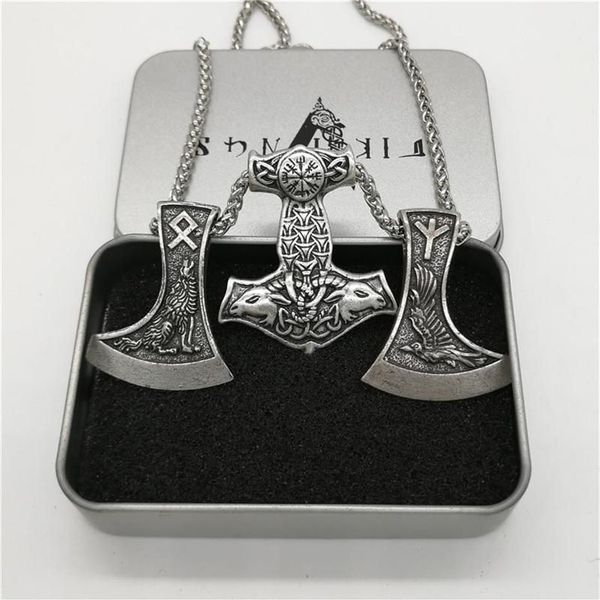 Pendentif Colliers Chèvre Marteau Raven Rune Axe Collier Hommes Collier Viking Pagan Jewelry2337