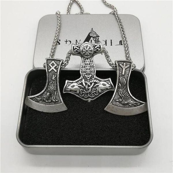 Pendentif Colliers Chèvre Marteau Raven Rune Axe Collier Hommes Collier Viking Pagan Jewelry235W