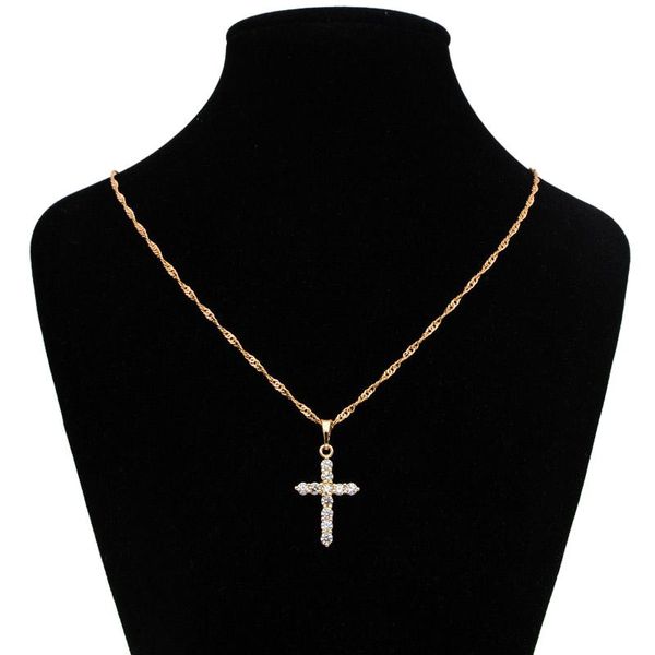 Collares pendientes Dios bendiga Amen cristal Cruz collar mujeres Navidad joyería bautismo oro crucifijo Collier Femme Accesorios Mujer N0210