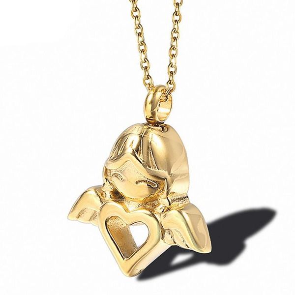 Collares pendientes Ángel de oro Collar de cremación Corazón en forma de urna para cenizas de bebé para mujeres en acero inoxidable Colgante