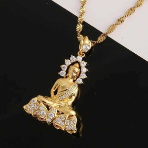 Colliers de pendentif Gold antique xizang amitabha pendentif collier chaîne bijoux d240522
