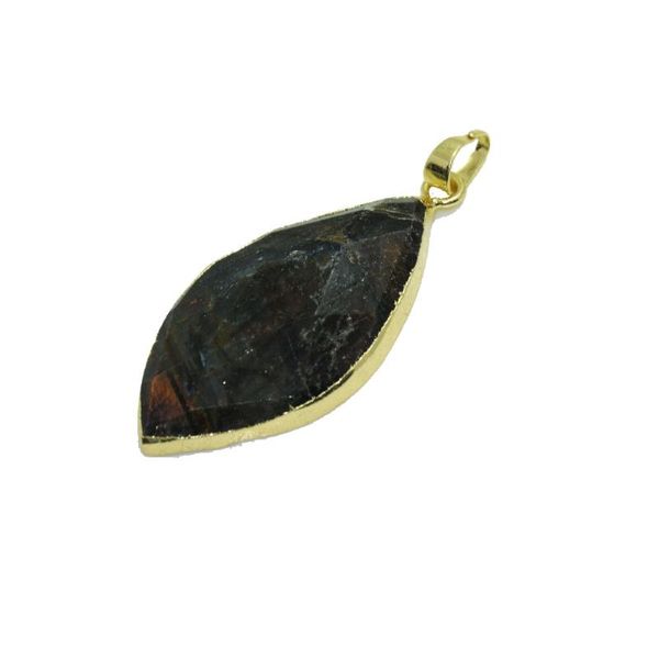 Pendentif Colliers Or Lunette Naturelle Labradorite Pierre Pour Femmes Ovale Long Grand Grand Gris Foncé Bijoux Accessoires Amulette Énergie HealPendant